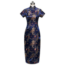 Load image into Gallery viewer, Short Sleeve Brocade Traditional Cheongsam Dragon &amp; Phoenix Pattern Chinese Dress
