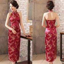 Muatkan imej ke dalam penonton Galeri, Backless Brocade Cheongsam Floral Chinese Dress Evening Gown
