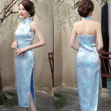 Muatkan imej ke dalam penonton Galeri, Backless Brocade Cheongsam Floral Chinese Dress Evening Gown
