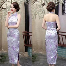 Load image into Gallery viewer, Backless Brocade Cheongsam Floral Chinese Dress Evening Gown
