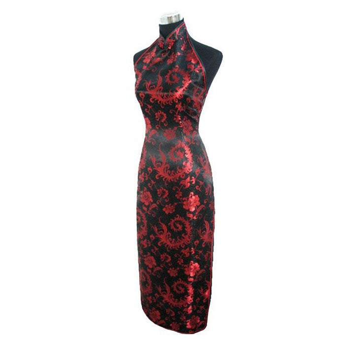 Backless Brocade Cheongsam Paisley Pattern Chinese Dress Evening Gown