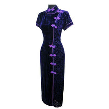 Load image into Gallery viewer, Velvet Cheongsam Mother Dress Frog Buttons Front
