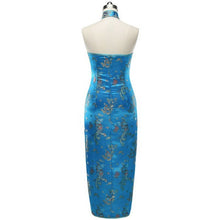 Muatkan imej ke dalam penonton Galeri, Backless Brocade Dragon &amp; Phoenix Pattern Cheongsam Chinese Dress
