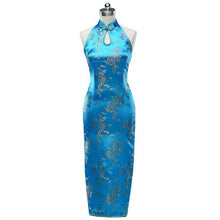 Muatkan imej ke dalam penonton Galeri, Backless Brocade Dragon &amp; Phoenix Pattern Cheongsam Chinese Dress
