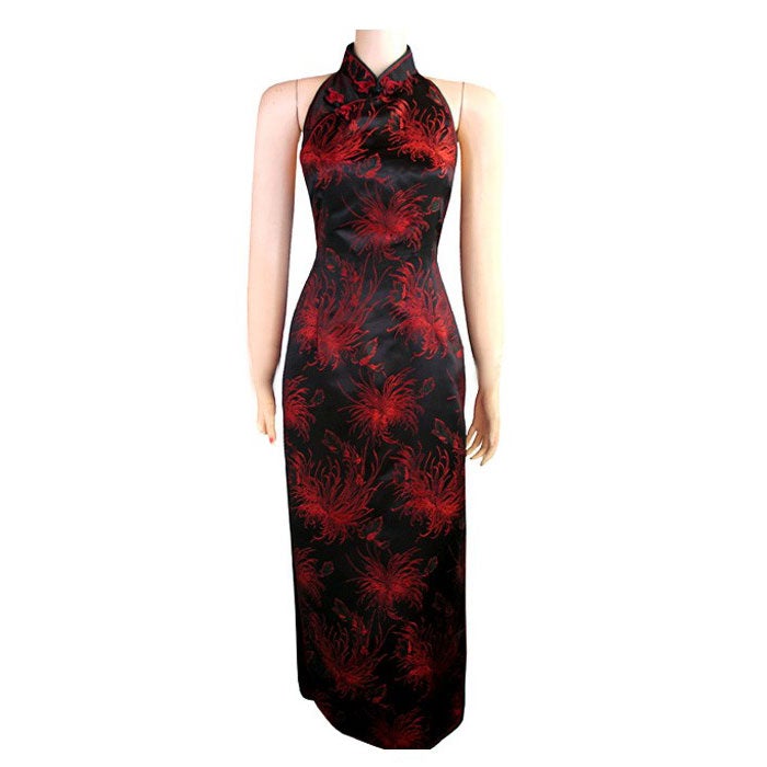 Backless Brocade Cheongsam Chrysanthemum Pattern Chinese Dress