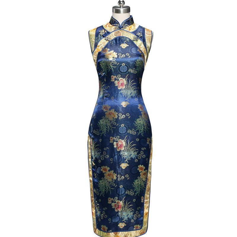 Traditional Brocade Long Cheongsam Floral Chinese Dress