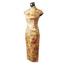 Load image into Gallery viewer, Cap Sleeve Brocade Cheongsam Floral Chinese Dress
