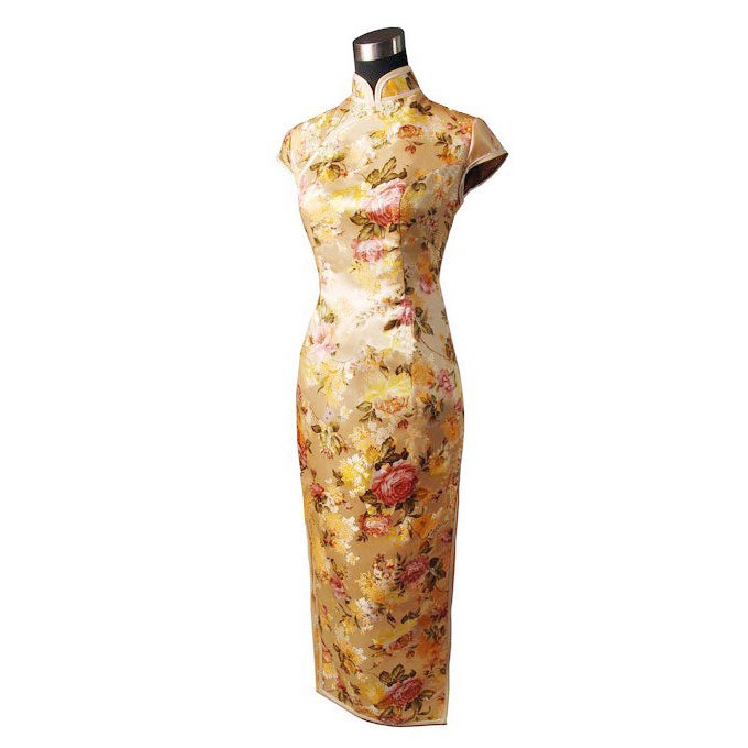 Cap Sleeve Brocade Cheongsam Floral Chinese Dress