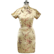 Load image into Gallery viewer, Short Sleeve Brocade Cheongsam Mini Floral Chinese Dress
