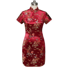 Load image into Gallery viewer, Brocade Dragon &amp; Phoenix Pattern Cheongsam Mini Chinese Dress
