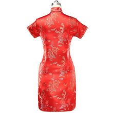 Load image into Gallery viewer, Brocade Dragon &amp; Phoenix Pattern Cheongsam Mini Chinese Dress
