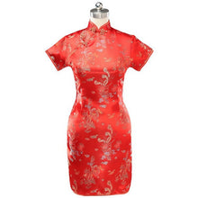 Load image into Gallery viewer, Brocade Dragon &amp; Phoenix Pattern Cheongsam Mini Chinese Dress
