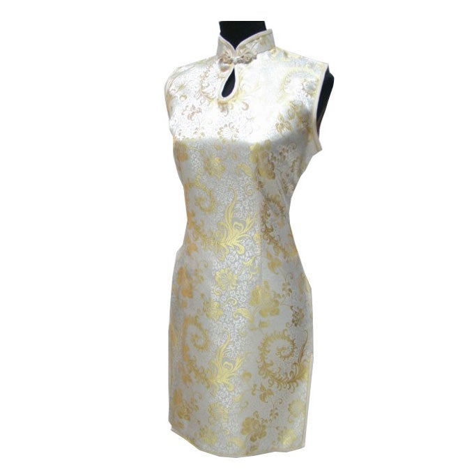 Sleeveless Brocade Cheongsam Chinese Dress Key Hole Neck