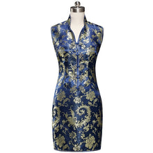 Load image into Gallery viewer, V Neck Paisley Pattern Brocade Cheongsam Chinese Dress
