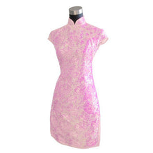 Muatkan imej ke dalam penonton Galeri, Cap Sleeve Brocade Cheongsam Floral Chinese Dress
