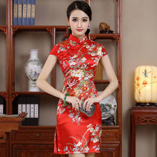 Load image into Gallery viewer, Cap Sleeve Rayon Cheongsam Floral Mini Chinese Dress
