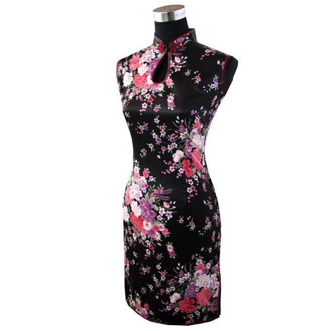 Key Hole Neck Mini Floral Chinese Dress