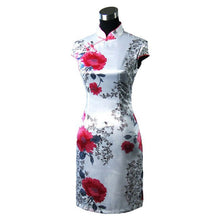 Muatkan imej ke dalam penonton Galeri, Cap Sleeve Floral Cheongsam Knee Length Chinese Dress
