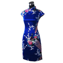 Load image into Gallery viewer, Peacock Pattern Cap Sleeve Cheongsam Mini Chinese Dress
