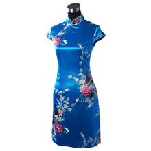 Load image into Gallery viewer, Peacock Pattern Cap Sleeve Cheongsam Mini Chinese Dress
