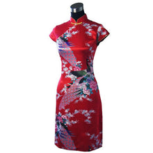 Muatkan imej ke dalam penonton Galeri, Peacock Pattern Cap Sleeve Cheongsam Mini Chinese Dress
