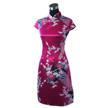 Load image into Gallery viewer, Peacock Pattern Cap Sleeve Cheongsam Mini Chinese Dress
