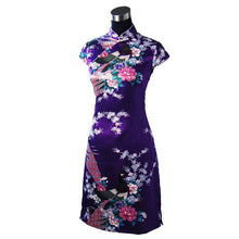 Load image into Gallery viewer, Peacock Pattern Cap Sleeve Cheongsam Mini Chinese Dress
