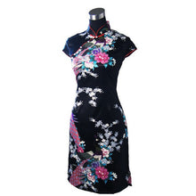 Load image into Gallery viewer, Peacock Pattern Cap Sleeve Cheongsam Mini Chinese Dress
