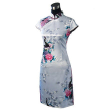 Muatkan imej ke dalam penonton Galeri, Peacock Pattern Cap Sleeve Cheongsam Mini Chinese Dress
