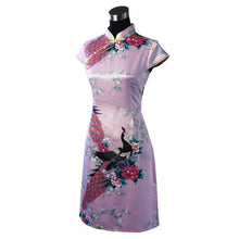 Muatkan imej ke dalam penonton Galeri, Peacock Pattern Cap Sleeve Cheongsam Mini Chinese Dress
