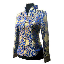 Muatkan imej ke dalam penonton Galeri, Stand Collar Brocade Floral Chinese Jacket with Strap Buttons
