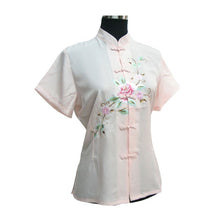 Load image into Gallery viewer, Short Sleeve Silk Blend Floral Embroidery Chinese Shirt
