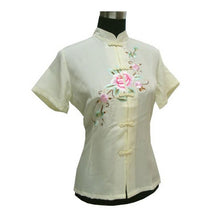 Load image into Gallery viewer, Short Sleeve Silk Blend Floral Embroidery Chinese Shirt
