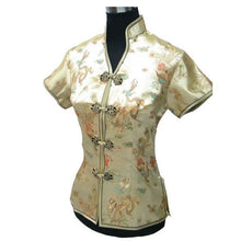 Load image into Gallery viewer, V Neck Dragon &amp; Phoenix Pattern Brocade Chinese Shirt
