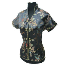 Muatkan imej ke dalam penonton Galeri, V Neck Dragon &amp; Phoenix Pattern Brocade Chinese Shirt
