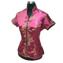 Muatkan imej ke dalam penonton Galeri, V Neck Dragon &amp; Phoenix Pattern Brocade Chinese Shirt
