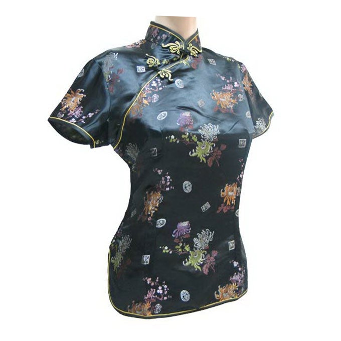 Short Sleeve Mandarin Collar Floral Chinese Shirt