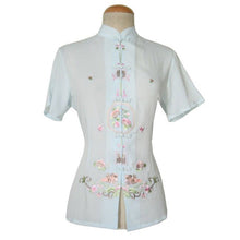 Load image into Gallery viewer, Mandarin Collar Floral Embroidery Silk Blend Chinese Shirt
