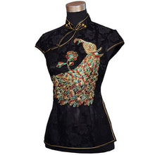 Muatkan imej ke dalam penonton Galeri, Peacock Embroidery Mandarin Collar Lace Chinese Shirt
