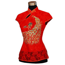 Load image into Gallery viewer, Peacock Embroidery Mandarin Collar Lace Chinese Shirt
