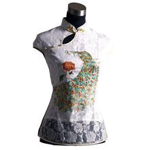 Load image into Gallery viewer, Peacock Embroidery Mandarin Collar Lace Chinese Shirt
