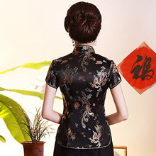 Muatkan imej ke dalam penonton Galeri, Short Sleeve Dragon &amp; Phoenix Pattern Brocade Chinese Shirt
