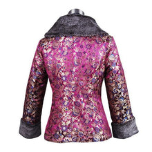 Muatkan imej ke dalam penonton Galeri, Fur Collar &amp; Cuff Brocade Traditional Chinese Wadded Jacket
