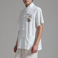 Muatkan imej ke dalam penonton Galeri, Short Sleeve Dragon Embroidery Linen Chinese Kung Fu Shirt
