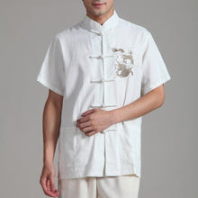 Muatkan imej ke dalam penonton Galeri, Short Sleeve Dragon Embroidery Linen Chinese Kung Fu Shirt
