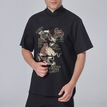 Muatkan imej ke dalam penonton Galeri, Short Sleeve Dragon Embroidery Linen Chinese Kung Fu Shirt
