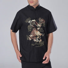 Muatkan imej ke dalam penonton Galeri, Short Sleeve Dragon Embroidery Linen Chinese Kung Fu Shirt
