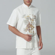 Muatkan imej ke dalam penonton Galeri, Short Sleeve Dragon Embroidery Linen Chinese Kung Fu Shirt
