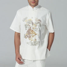 Muatkan imej ke dalam penonton Galeri, Short Sleeve Dragon Embroidery Linen Chinese Kung Fu Shirt
