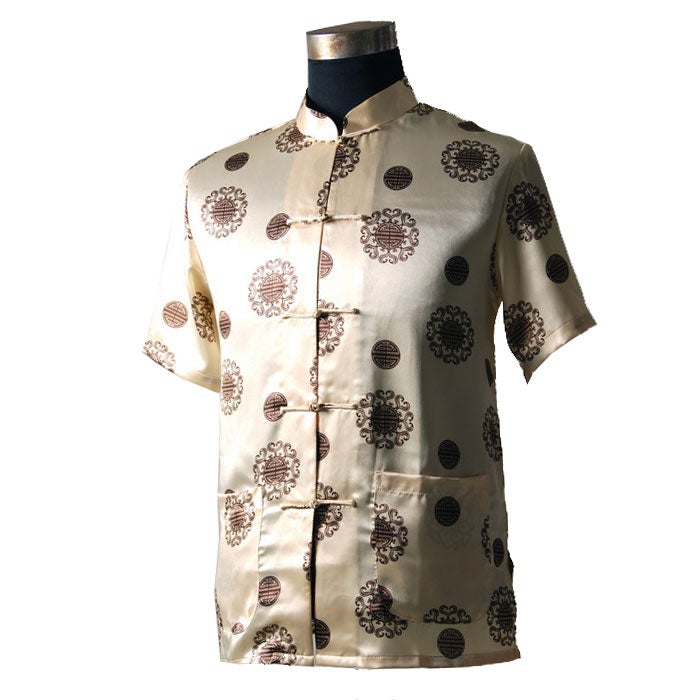 Short Sleeve Auspicious Pattern Silk Blend Chinese Shirt